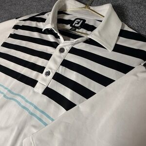 FootJoy Golf Polo Shirt Men's Size Large Striped Black White Blue Performance